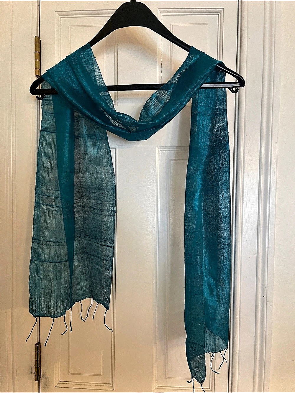 Handcrafted 100% Organic Raw Mulberry Silk Scarf – Vibrant Teal